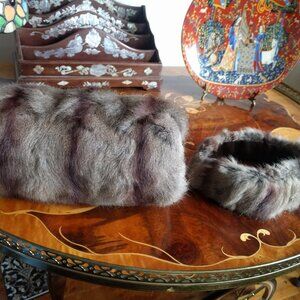 Gorgeous Vintage Fur Hand/Neck Collar & Muff Hand Warmer with Wrist Strap